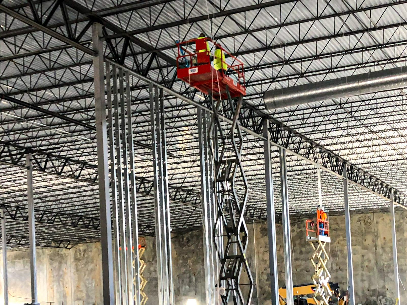 Industrial interior with framing and finishes in progress